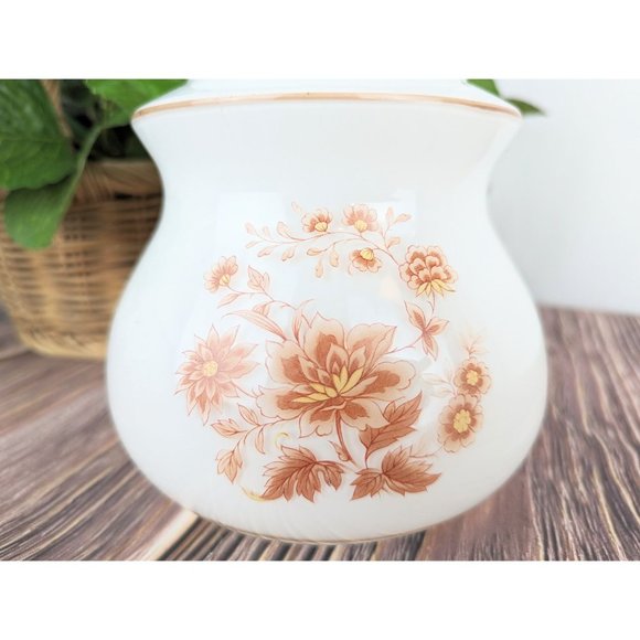 Vintage Frosted Glass Shade Ceiling Mount Lamp Retro Brown Floral Painted Light - Picture 3 of 9